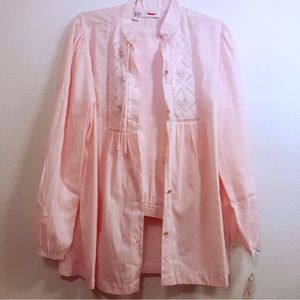 Barbizo Súper Soft Cotton blend lace embroidered pajama set size large pink